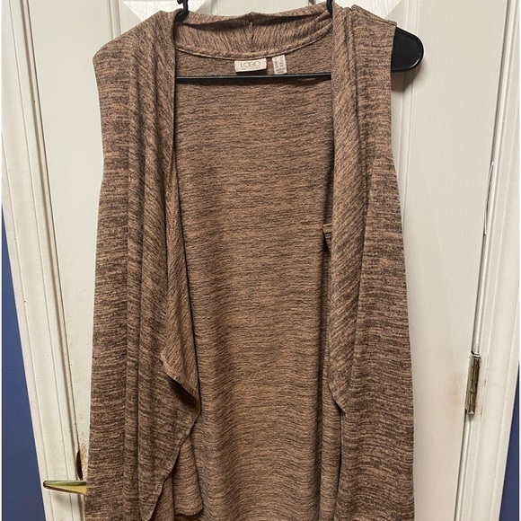 LOGO Lori Goldstein Heathered Brown Sweater Knit Vest Cardigan - Women's 1X - Picture 1 of 8